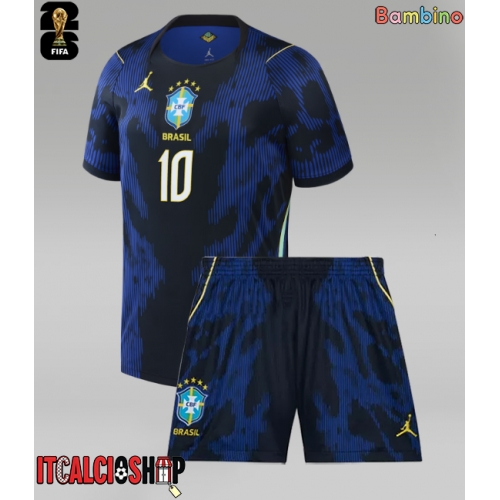 Brasile Neymar Jr #10 Seconda Maglia Bambino Mondiali 2026 Manica Corta (+ Pantaloni corti)